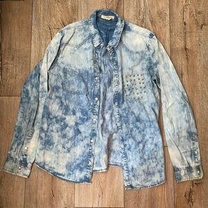 Blue and white tie dye Life in Progress button up